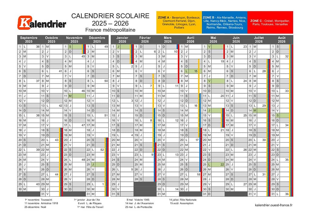 Calendrier 2025-2026