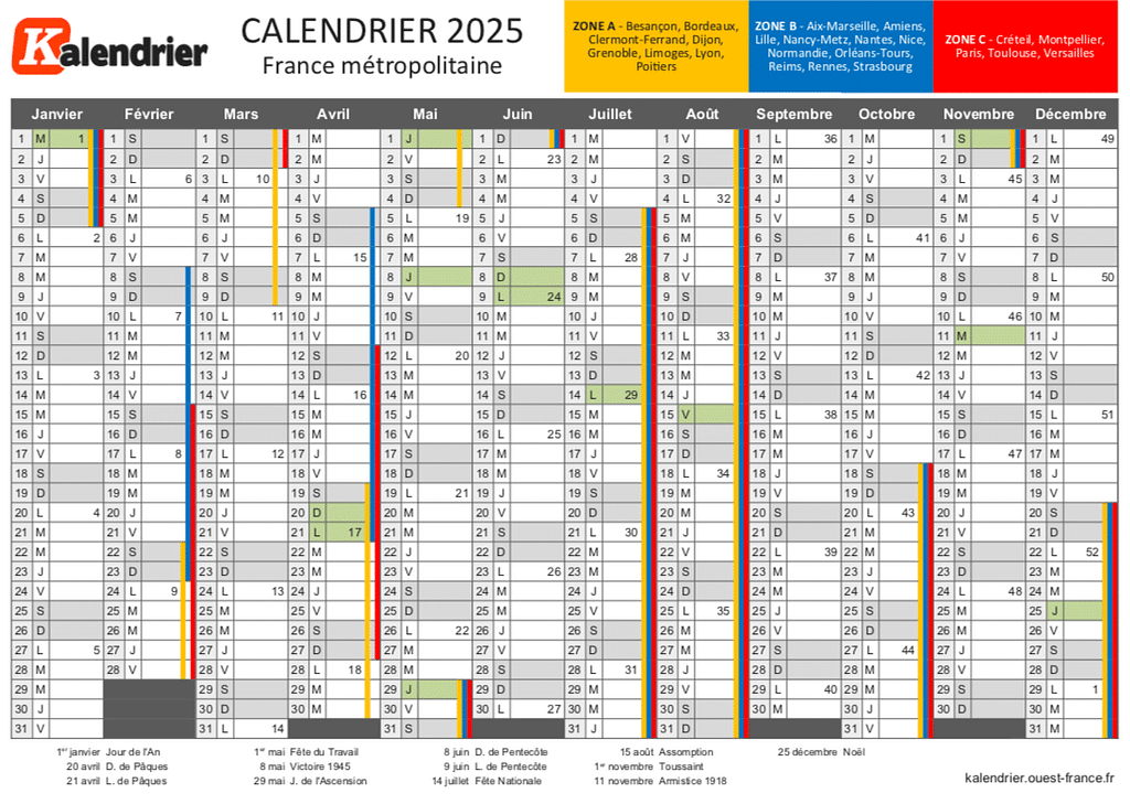 Calendrier 2025